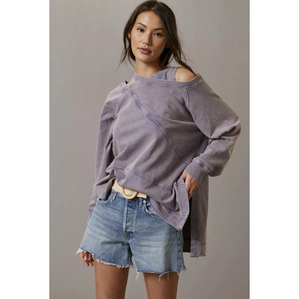 Pilcro Crossover Pullover Sweatshirt Women XXS Long Sleeve Purple Cozy Oversized